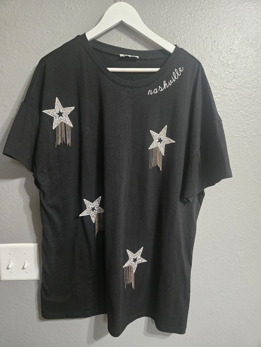 Nashville Sparkly Star with Fringe Oversized Tshirt